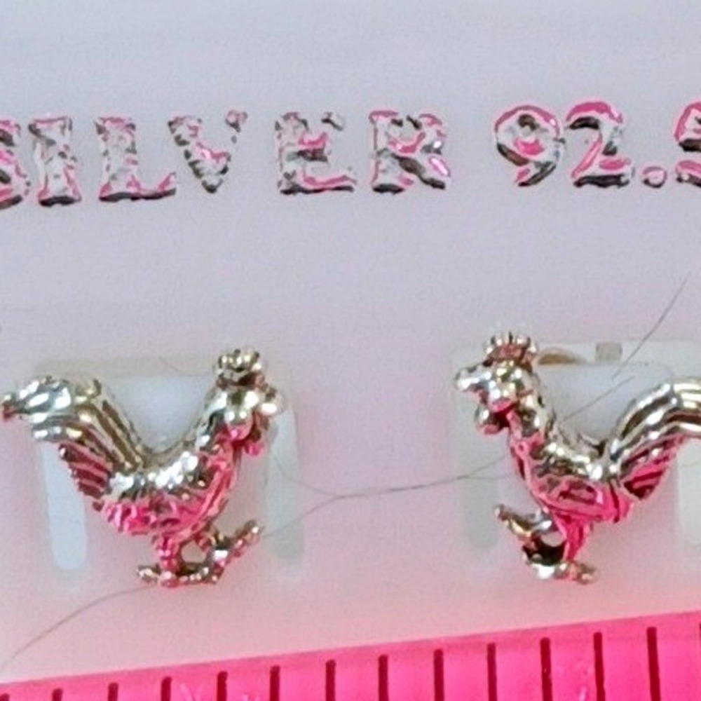 Vintage 90s Sterling Silver Rooster Stud Earrings 925‎ Animal Farm Bird Jewelry